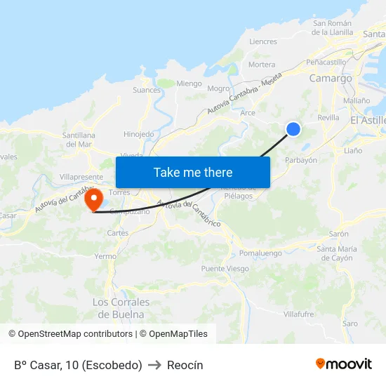 Bº Casar, 10 (Escobedo) to Reocín map