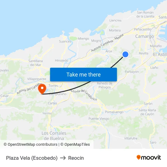 Plaza Vela (Escobedo) to Reocín map