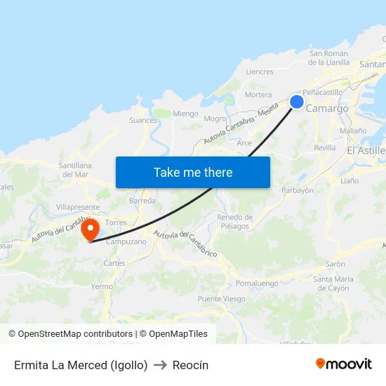 Ermita La Merced (Igollo) to Reocín map