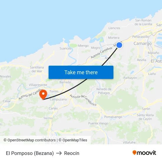 El Pomposo (Bezana) to Reocín map
