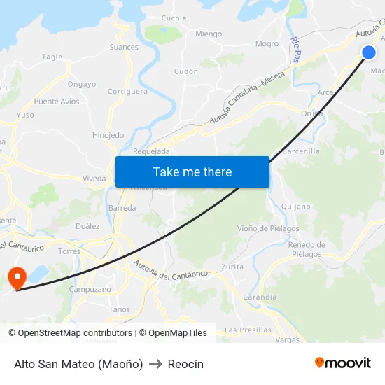 Alto San Mateo (Maoño) to Reocín map
