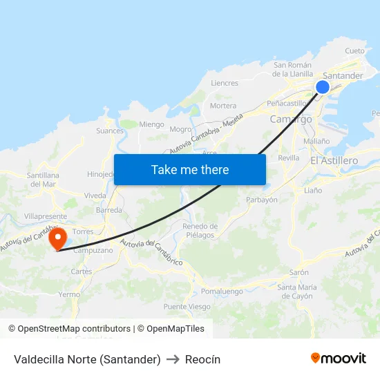 Valdecilla Norte (Santander) to Reocín map