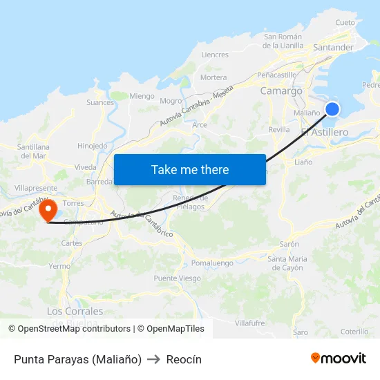 Punta Parayas (Maliaño) to Reocín map