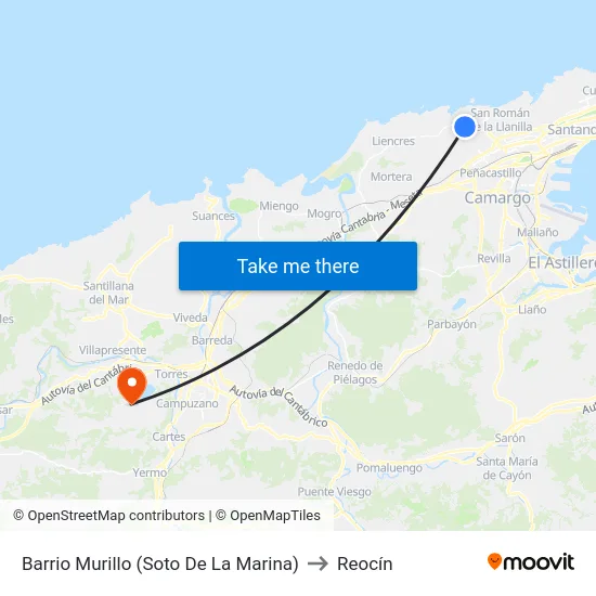 Barrio Murillo (Soto De La Marina) to Reocín map
