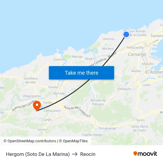 Hergom (Soto De La Marina) to Reocín map