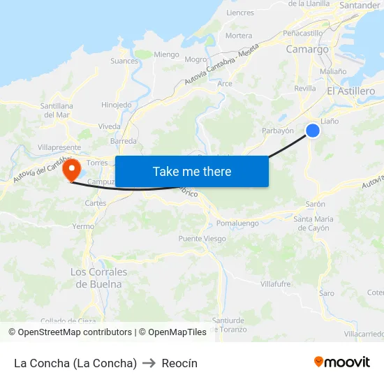La Concha (La Concha) to Reocín map