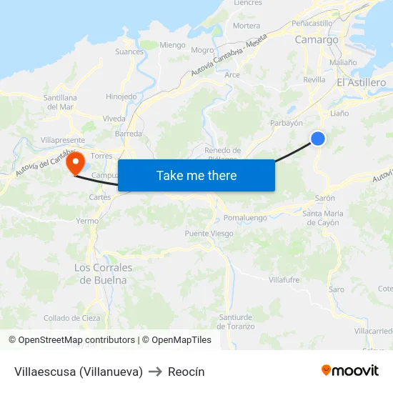 Villaescusa (Villanueva) to Reocín map