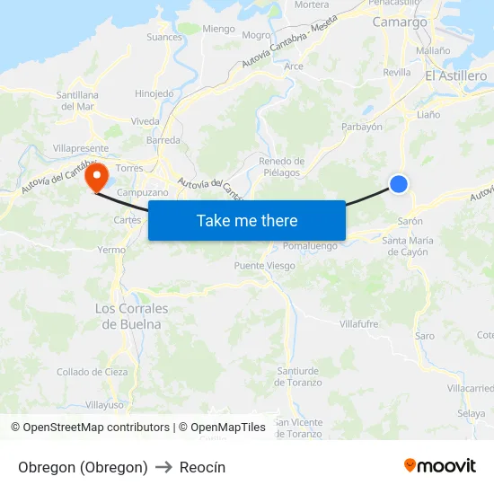 Obregon (Obregon) to Reocín map