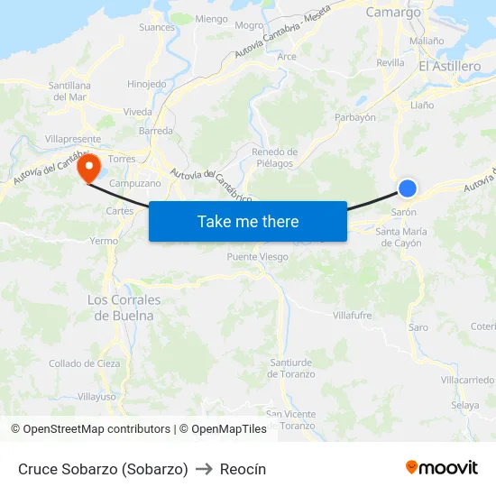 Cruce Sobarzo (Sobarzo) to Reocín map