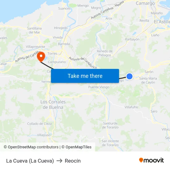 La Cueva (La Cueva) to Reocín map