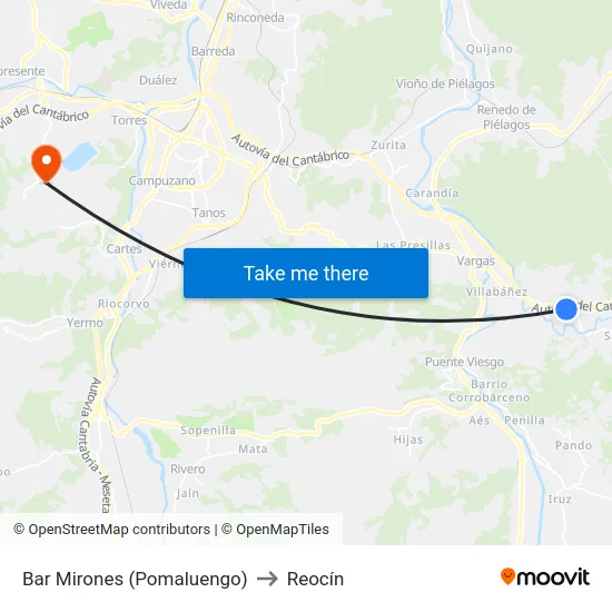 Bar Mirones (Pomaluengo) to Reocín map