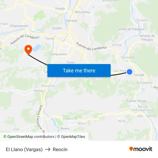 El Llano (Vargas) to Reocín map