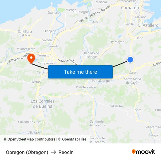 Obregon (Obregon) to Reocín map