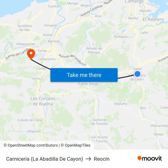 Carniceria (La Abadilla De Cayon) to Reocín map