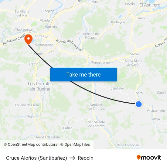Cruce Aloños (Santibañez) to Reocín map