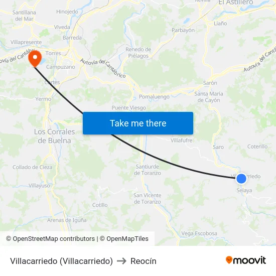 Villacarriedo (Villacarriedo) to Reocín map