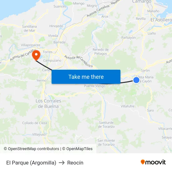 El Parque (Argomilla) to Reocín map