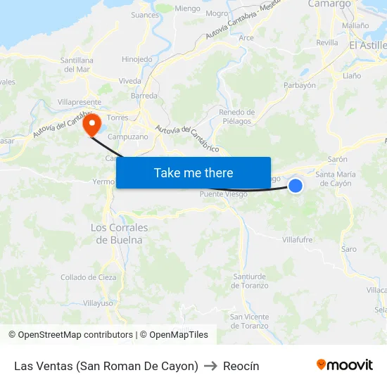 Las Ventas (San Roman De Cayon) to Reocín map