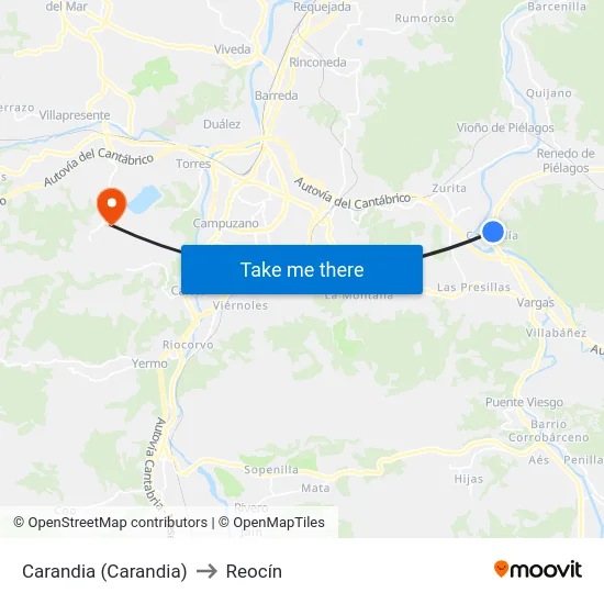 Carandia (Carandia) to Reocín map
