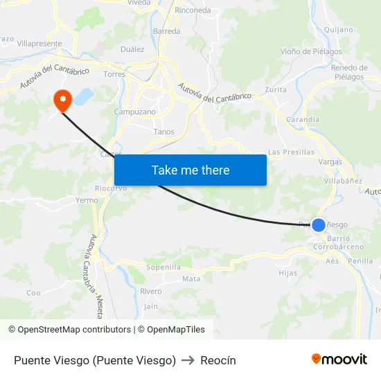 Puente Viesgo (Puente Viesgo) to Reocín map