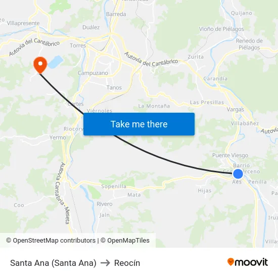 Santa Ana (Santa Ana) to Reocín map