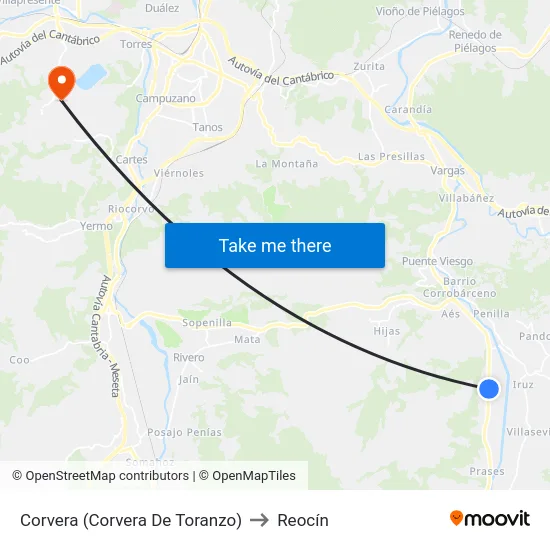 Corvera (Corvera De Toranzo) to Reocín map