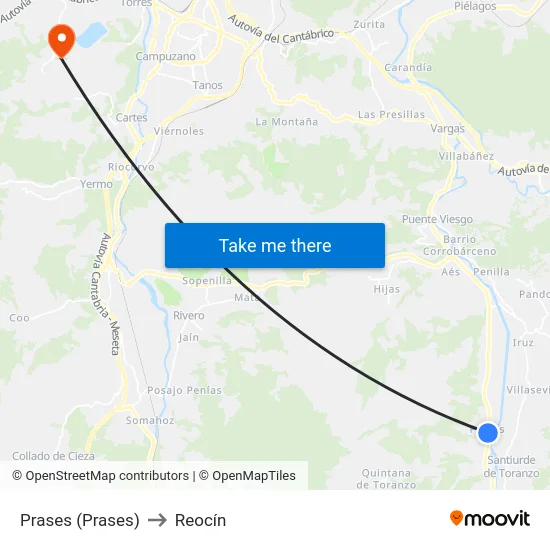 Prases (Prases) to Reocín map