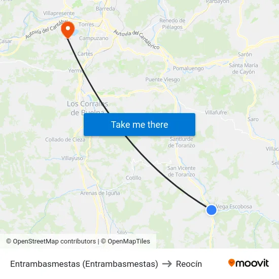 Entrambasmestas (Entrambasmestas) to Reocín map
