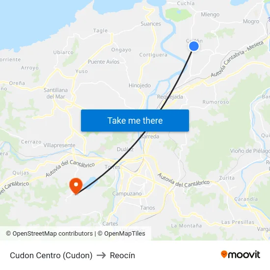 Cudon Centro (Cudon) to Reocín map