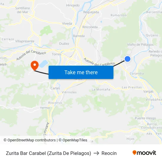 Zurita Bar Carabel (Zurita De Pielagos) to Reocín map