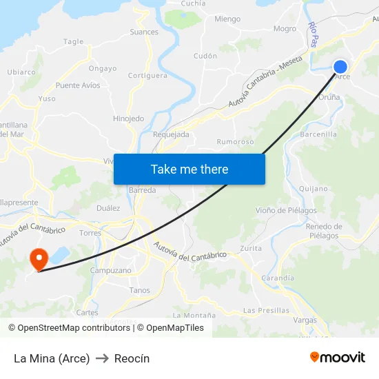 La Mina (Arce) to Reocín map