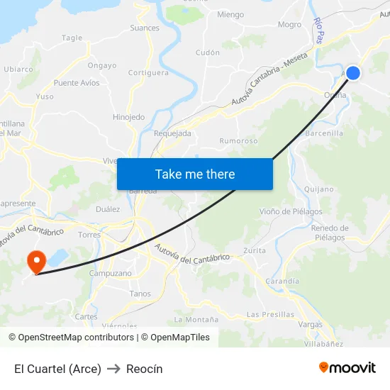 El Cuartel (Arce) to Reocín map