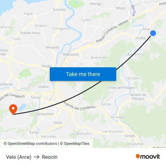 Velo (Arce) to Reocín map