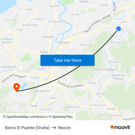 Barrio El Puente (Oruña) to Reocín map