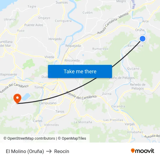 El Molino (Oruña) to Reocín map
