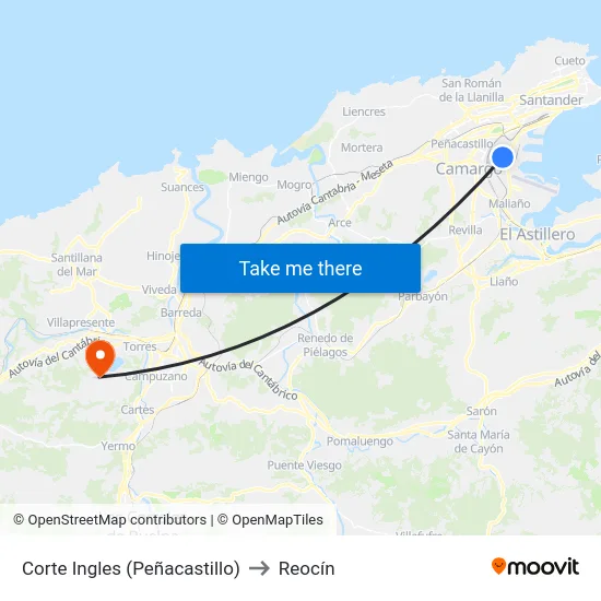 Corte Ingles (Peñacastillo) to Reocín map