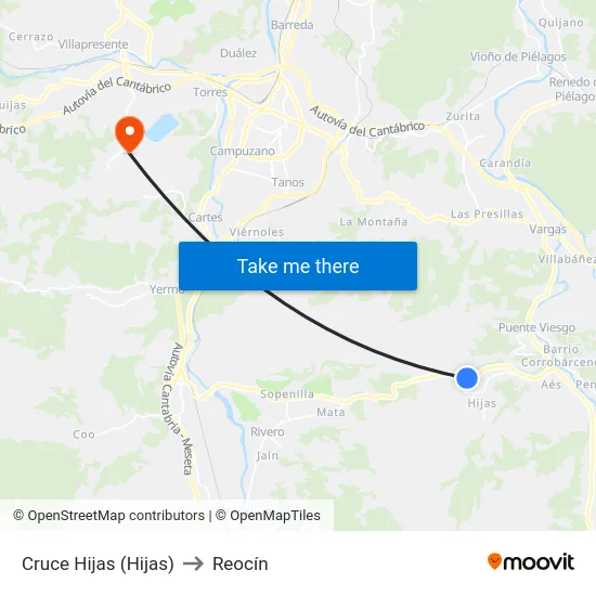 Cruce Hijas (Hijas) to Reocín map