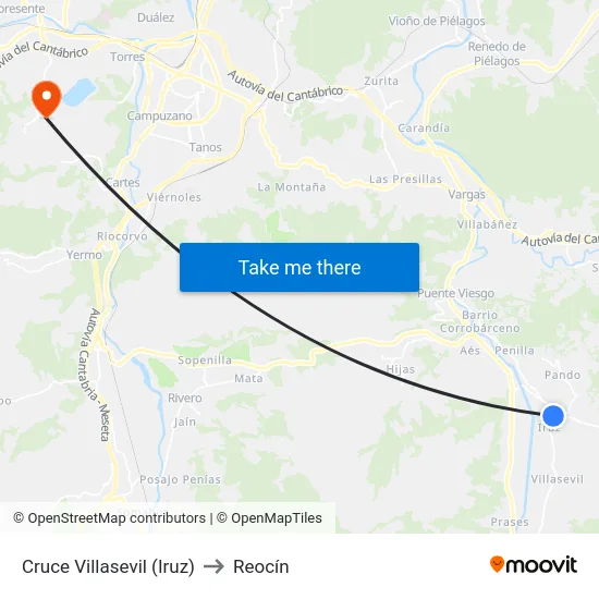 Cruce Villasevil (Iruz) to Reocín map
