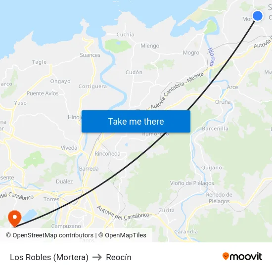 Los Robles (Mortera) to Reocín map