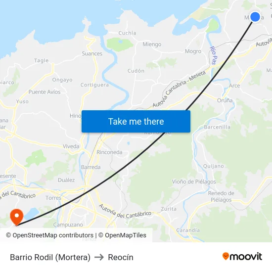 Barrio Rodil (Mortera) to Reocín map