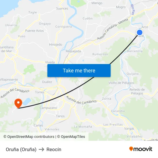 Oruña (Oruña) to Reocín map