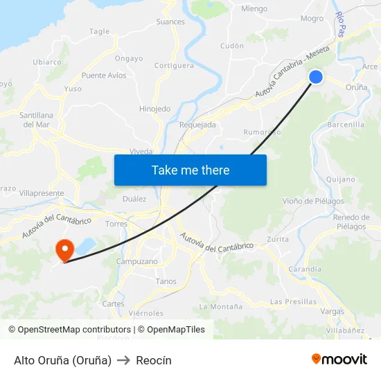 Alto Oruña (Oruña) to Reocín map