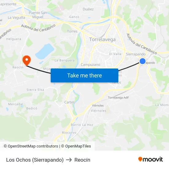 Los Ochos (Sierrapando) to Reocín map