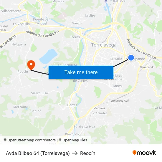 Avda Bilbao 64 (Torrelavega) to Reocín map