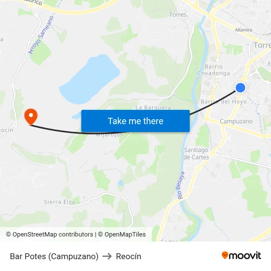 Bar Potes (Campuzano) to Reocín map