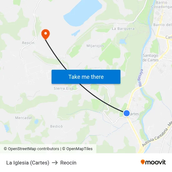 La Iglesia (Cartes) to Reocín map
