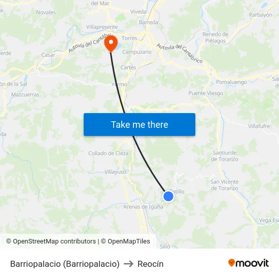 Barriopalacio (Barriopalacio) to Reocín map