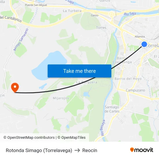 Rotonda Simago (Torrelavega) to Reocín map
