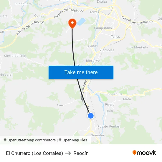 El Churrero (Los Corrales) to Reocín map