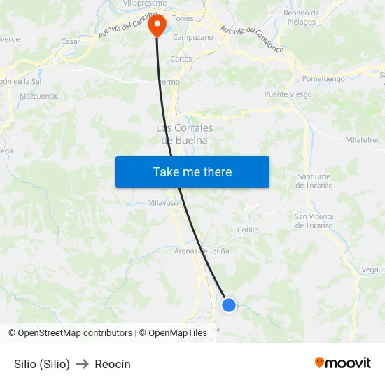Silio (Silio) to Reocín map